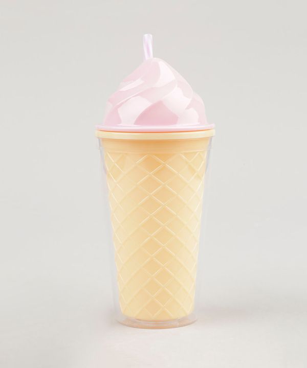 Copo com Canudo Sorvete Rosa Claro Único