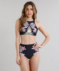 Biquini-Top-Halter-Neck-com-Estampa-Floral-Sem-Bojo-e-Protecao-UV50--Preto-9286639-Preto_3