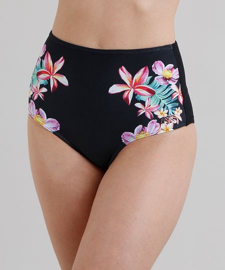 Biquini-Calcinha-Hot-Pant-com-Estampa-Floral-com-Protecao-UV50--Preta-9286640-Preto_1