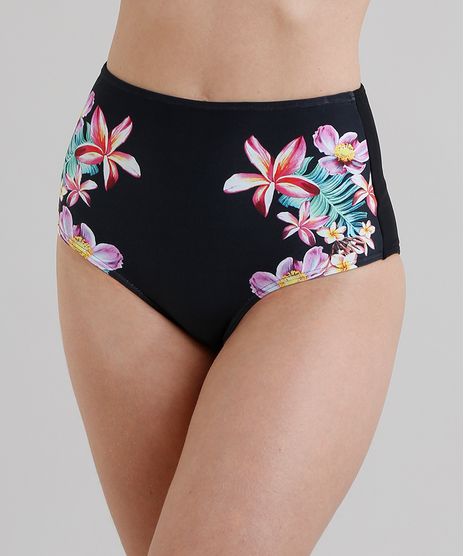 Biquini-Calcinha-Hot-Pant-com-Estampa-Floral-com-Protecao-UV50--Preta-9286640-Preto_1