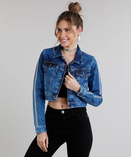 Jaqueta-Jeans-Feminina-Cropped-com-Listras-Laterais-Azul-Medio-9269751-Azul_Medio_1