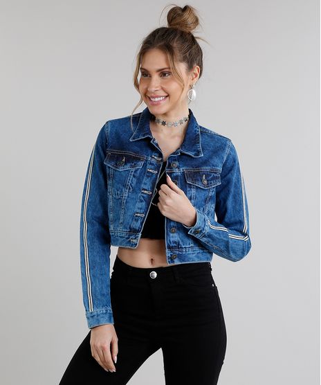 Jaqueta-Jeans-Feminina-Cropped-com-Listras-Laterais-Azul-Medio-9269751-Azul_Medio_1