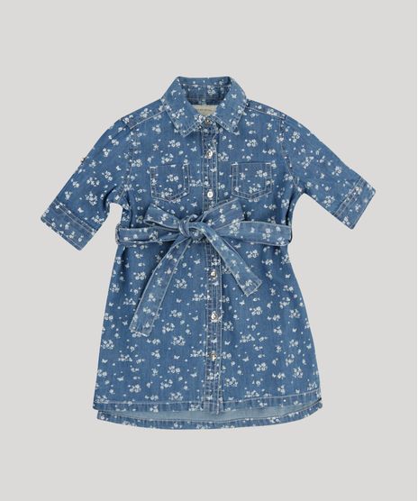 Vestido-Chemise-Jeans-Infantil-Estampado-Floral-com-Bolsos-Manga-Curta-Azul-Escuro-9174605-Azul_Escuro_1