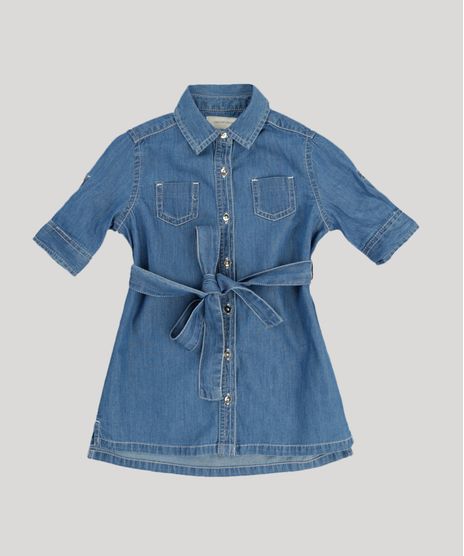 Vestido-Chemise-Jeans-Infantil-com-Bolsos-Manga-Curta-Azul-Medio-9174606-Azul_Medio_1