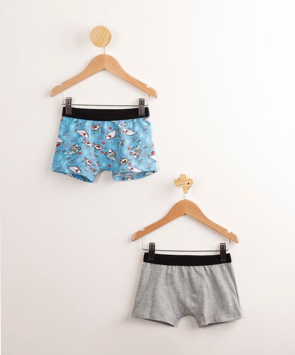 Kit de 2 Cuecas Boxer Infantis Tubarão Surfando Multicor 2