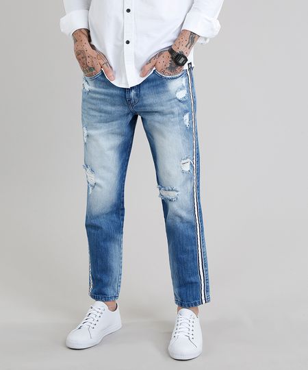 Calca-Jeans-Masculina-Tapered-Cropped-Destroyed-Eco-Recycle-Azul-Claro-9202838-Azul_Claro_1