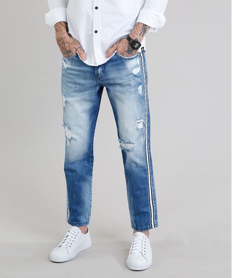 Calca-Jeans-Masculina-Tapered-Cropped-Destroyed-Eco-Recycle-Azul-Claro-9202838-Azul_Claro_1