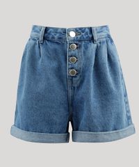 Short-Jeans-Feminino-Cintura-Alta-com-Pregas-Azul-Medio-9341564-Azul_Medio_2