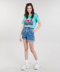 Short-Jeans-Feminino-Cintura-Alta-com-Pregas-Azul-Medio-9341564-Azul_Medio_3