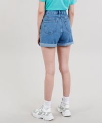 Short-Jeans-Feminino-Cintura-Alta-com-Pregas-Azul-Medio-9341564-Azul_Medio_4