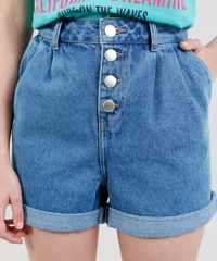 Short-Jeans-Feminino-Cintura-Alta-com-Pregas-Azul-Medio-9341564-Azul_Medio_5