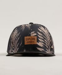 Bone-Masculino-Estampado-de-Folhagem-Aba-Reta-Preto-9301864-Preto_1