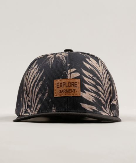 Bone-Masculino-Estampado-de-Folhagem-Aba-Reta-Preto-9301864-Preto_1