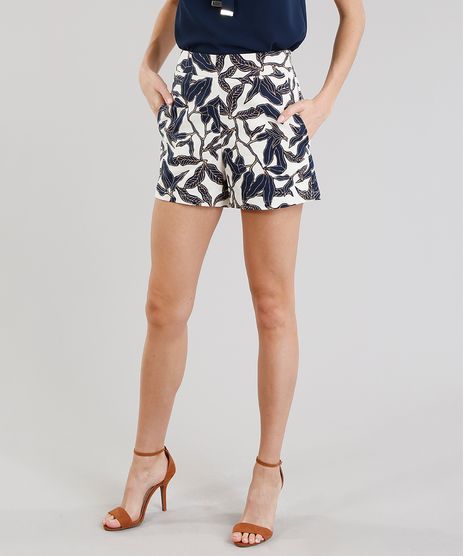 Short-Feminino-Estampado-de-Folhagem-Cintura-Alta-com-Ziper-Bege-Claro-9197198-Bege_Claro_1