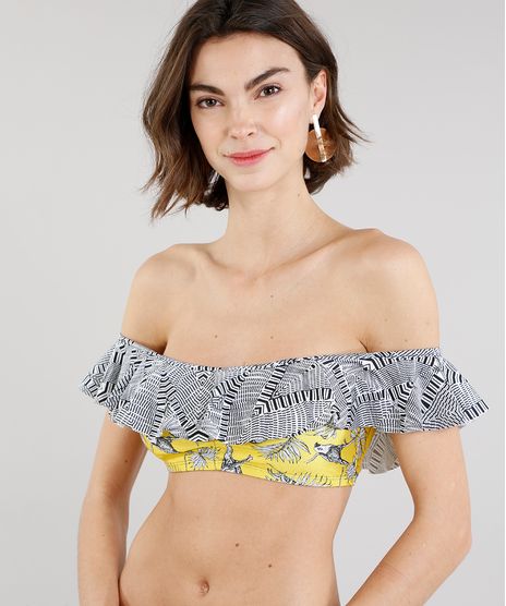Biquini-Top-Ombro-a-Ombro-Estampado-de-Passaros-com-Babados-Amarelo-9030788-Amarelo_1