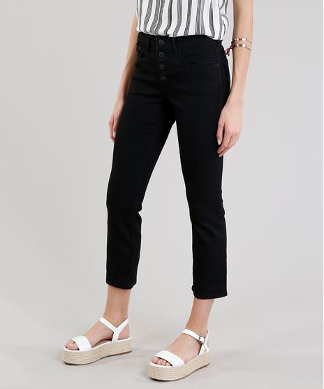 Calca-Jeans-Feminina-Slim-com-Botoes-Preta-9299942-Preto_1
