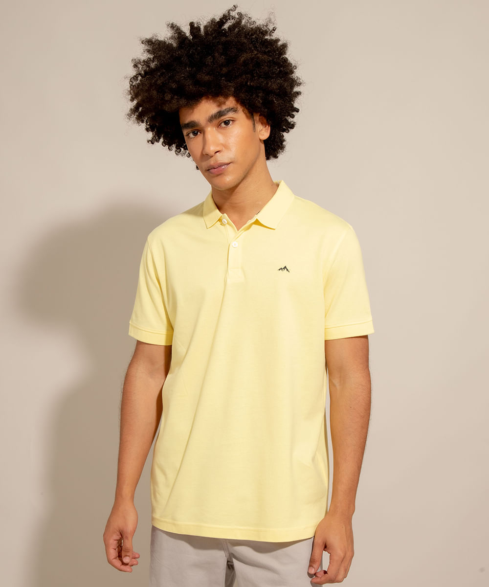 Polo Comfort de Algodão Manga Curta Amarelo Claro