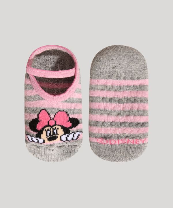 Meia Infantil Sapatilha Listrada Minnie Cinza 5-8