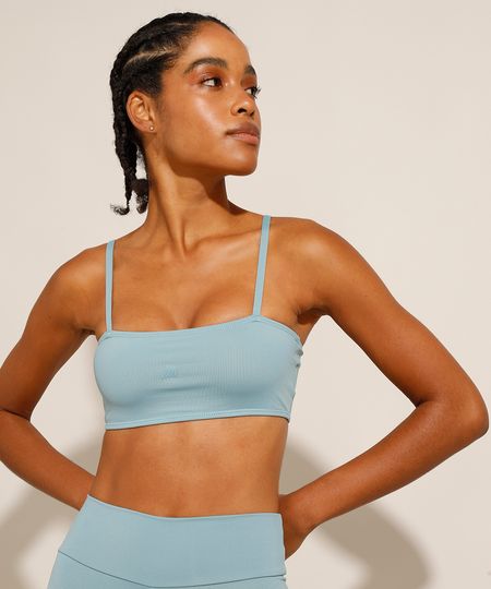 Top Esportivo Feminino Decote Reto Azul Ace frente Top Esportivo Feminino Decote Reto Azul Ace frente