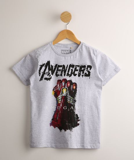 Camiseta Infantil Marvel Manga Curta Pantera Negra Mescla Cinza