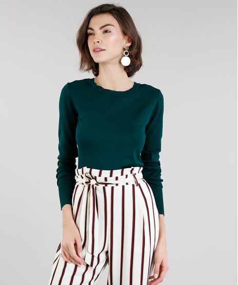 Sueter-Feminino-Basico-em-Trico-Manga-Longa-Gola-Redonda--Verde-Escuro-8836110-Verde_Escuro_1