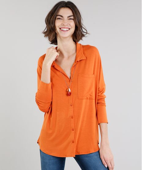 Camisa-Feminina-em-Malha-Manga-Longa-Laranja-9245744-Laranja_1
