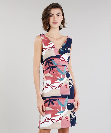 Vestido-Feminino-Estampado-de-Folhagem-com-Argola-Decote-V-Rose-9197160-Rose_1