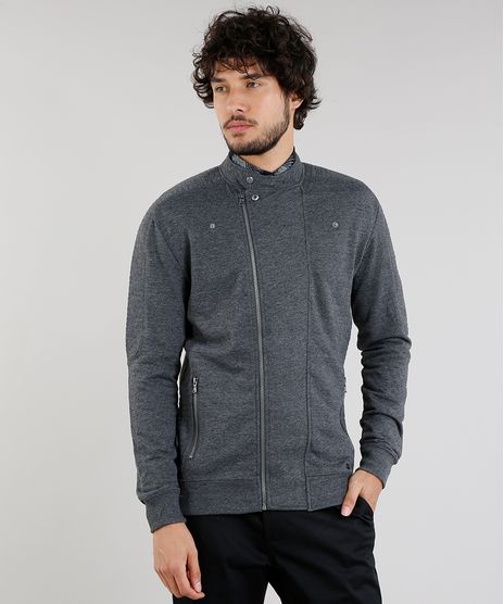 Jaqueta-Masculina-Biker-em-Moletom-com-Bolsos-Cinza-Mescla-Escuro-8833767-Cinza_Mescla_Escuro_1