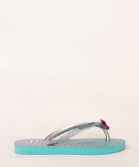 Chinelo Havaianas Sereia Infantil Slim com Glitter Azul Lateral