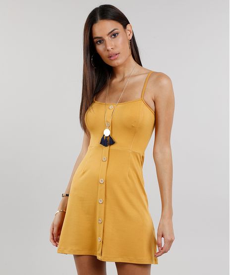 Vestido-Feminino-Curto-com-Botoes-Mostarda-9279909-Mostarda_1