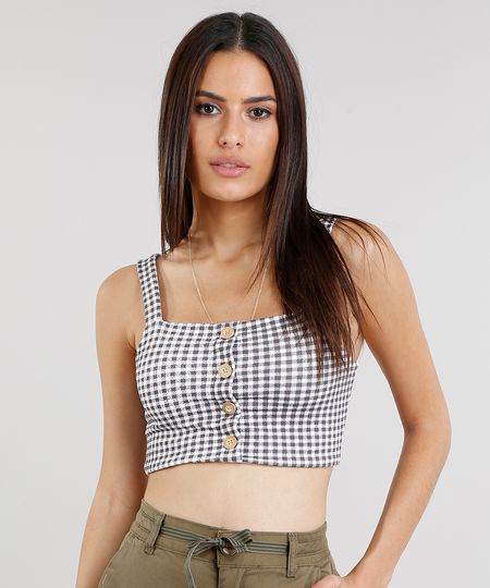 Top-Cropped-Feminino-Estampado-Xadrez-Vichy-com-Botoes-Preto-9269606-Preto_1 Top-Cropped-Feminino-Estampado-Xadrez-Vichy-com-Botoes-Preto-9269606-Preto_1