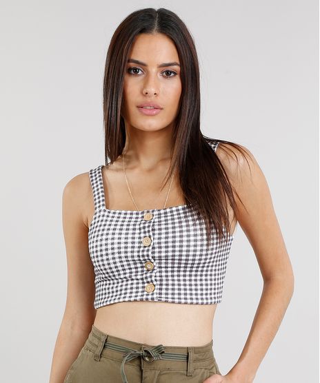 Top-Cropped-Feminino-Estampado-Xadrez-Vichy-com-Botoes-Preto-9269606-Preto_1