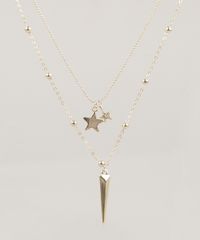 Colar-Duplo-Feminino-com-Pingentes-de-Estrela-Dourado-9218455-Dourado_1