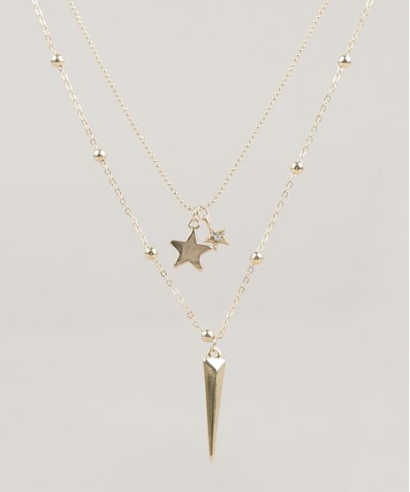 Colar-Duplo-Feminino-com-Pingentes-de-Estrela-Dourado-9218455-Dourado_1