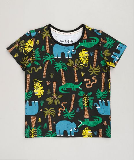Camiseta-Infantil-Bento-Estampada-de-Folhas-Manga-Curta-Gola-Careca--Preta-9242767-Preto_1