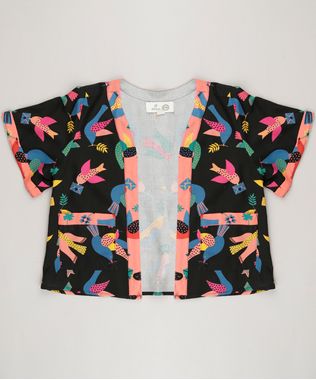 Kimono-Infantil-Fabula-Estampada-de-Passaros-com-Bolsos-Manga-Curta-Preto-9180450-Preto_1