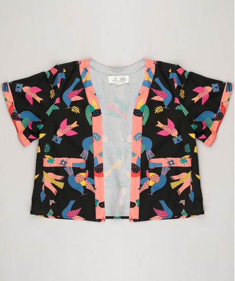 Kimono-Infantil-Fabula-Estampada-de-Passaros-com-Bolsos-Manga-Curta-Preto-9180450-Preto_1