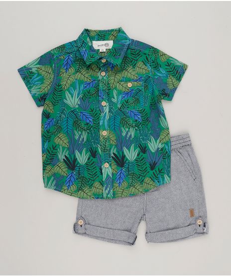 Conjunto-Infantil-Bento-de-Camisa-Estampada-de-Folhas-Manga-Curta-Verde---Bermuda-com-Bolsos-Azul-Marinho-9171722-Azul_Marinho_1