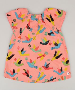 Vestido-Infantil-Fabula-Estampado-de-Passaros-com-Laco-Manga-Curta-Decote-Redondo-Coral-9164669-Coral_1