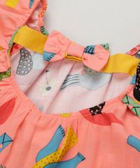 Vestido-Infantil-Fabula-Estampado-de-Passaros-com-Laco-Manga-Curta-Decote-Redondo-Coral-9164669-Coral_6