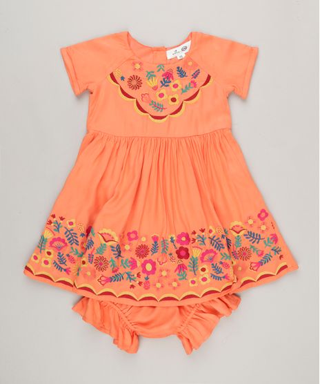 Vestido-Infantil-Fabula-com-Bordado-Floral-Manga-Curta-Decote-Redondo---Calcinha-Coral-9170756-Coral_1