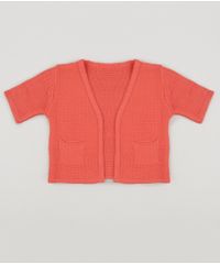 Cardigan-Infantil-Fabula-em-Trico-com-Bolsos-Manga-Curta-Coral-9233898-Coral_1
