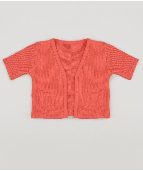 Cardigan-Infantil-Fabula-em-Trico-com-Bolsos-Manga-Curta-Coral-9233898-Coral_1