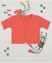 Cardigan-Infantil-Fabula-em-Trico-com-Bolsos-Manga-Curta-Coral-9233898-Coral_2