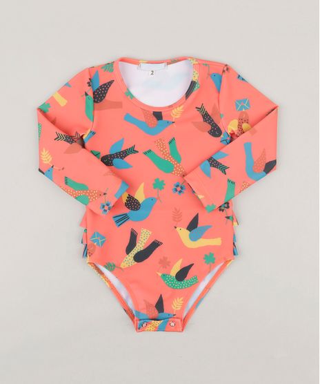Maio-Body-Infantil-Fabula-Estampado-de-Passaros-com-Babado-Manga-Longa-Coral-9229588-Coral_1