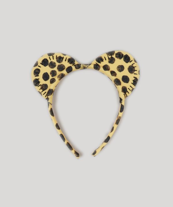 Tiara Infantil Fábula Estampada Animal Print com Orelhinhas Amarela Único