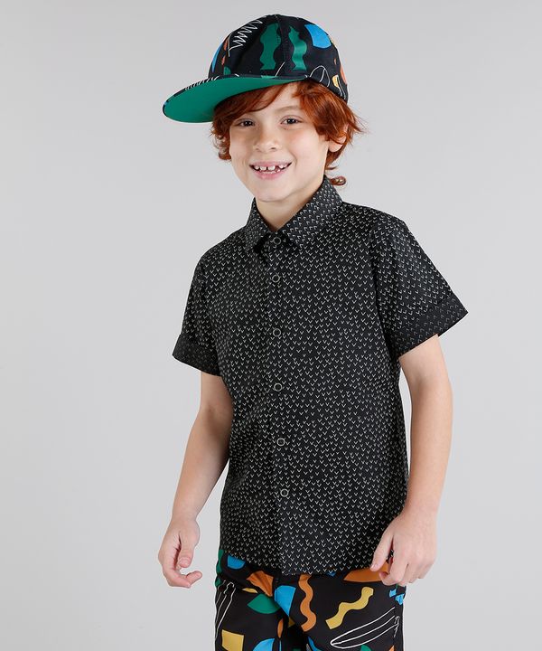 Camisa Infantil Bento Estampada Mini Print Geométrica Manga Curta Preta 8