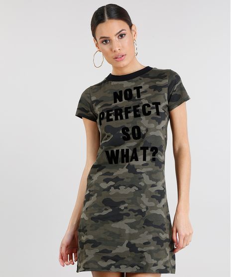 Vestido-T-shirt-Feminino-Estampado-Camuflado--Not-Perfect-So-Whats---Manga-Curta-Decote-Redondo-Verde-Militar-9250808-Verde_Militar_1