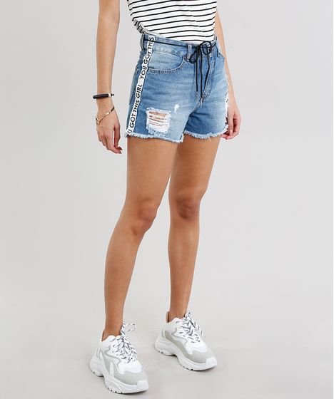 short jeans feminino com listra lateral