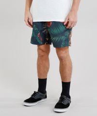 Short-Masculino-Estampado-de-Folhagem-com-Bolsos-Preta-9226917-Preto_1